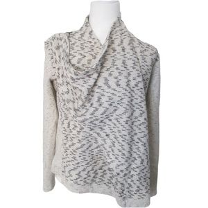 Lucky Brand Black Speckled Drape Front Shoulder Zip Wrap Sweater Size S